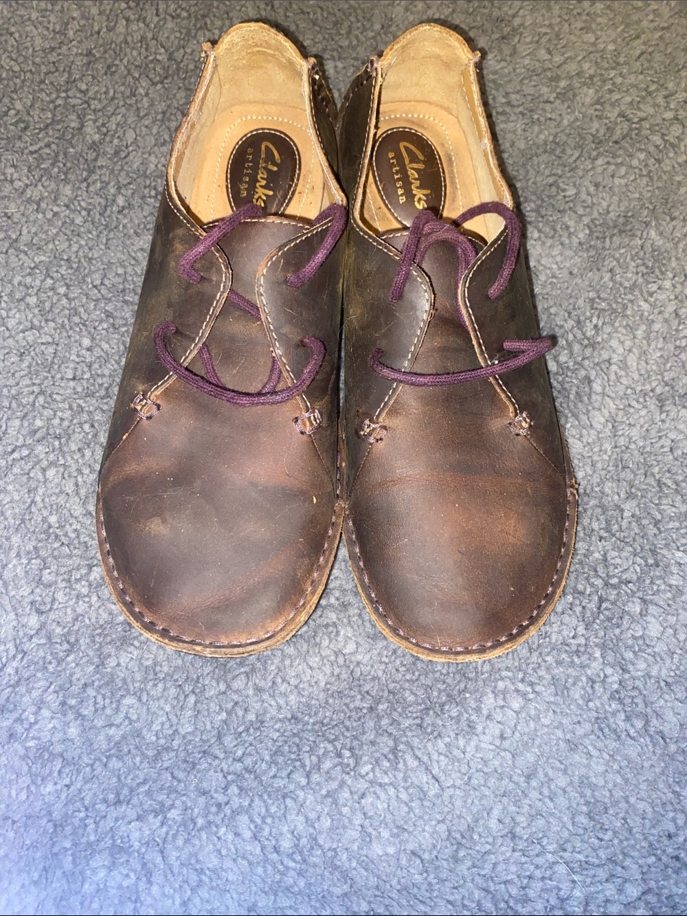 Clarks Brown Leather Flats with Purple Laces